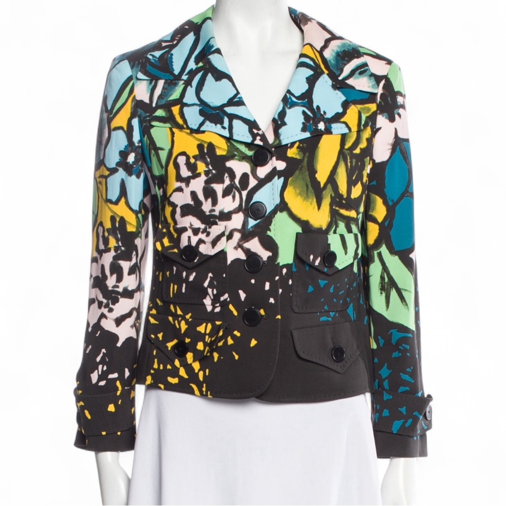 Escada Black Multicolor Floral Blazer